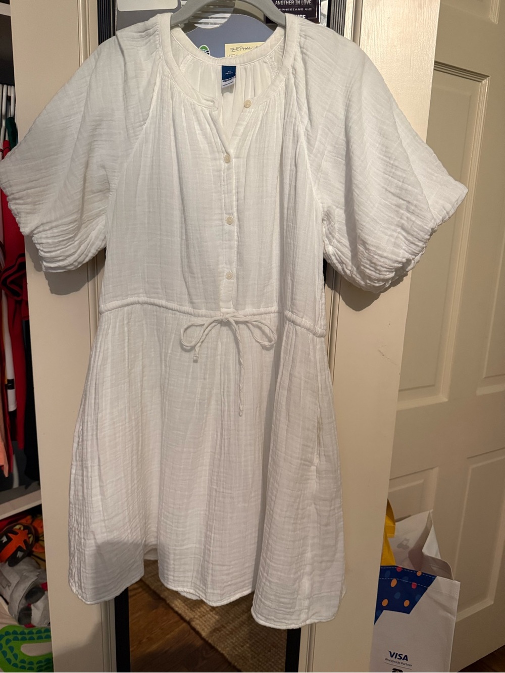 Old Navy White Gauze Drawstring Dress